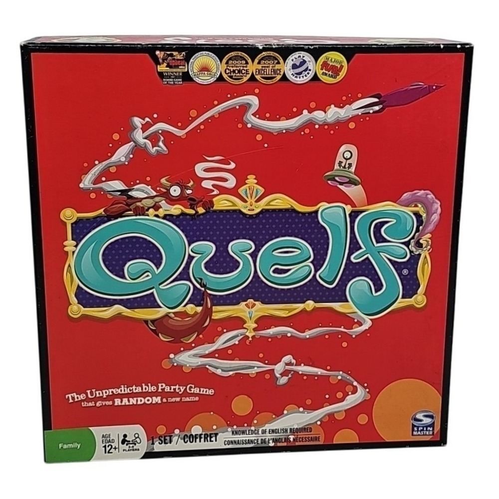 Quelf Board Game Spin Master 2010 Party Family Random‎ Stunts Trivia Cards 12+